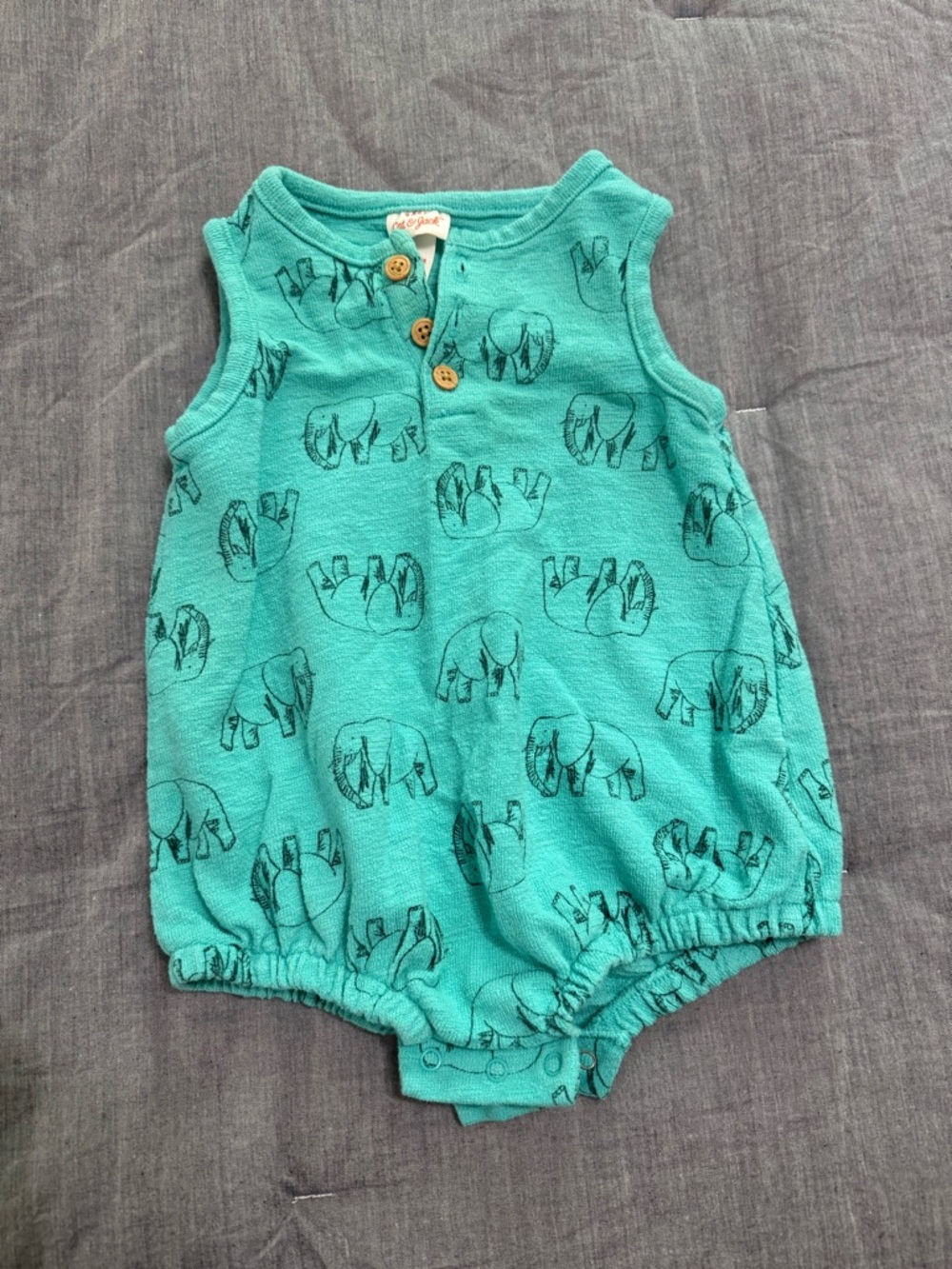 Cat & Jack Teal Elephant Button Romper